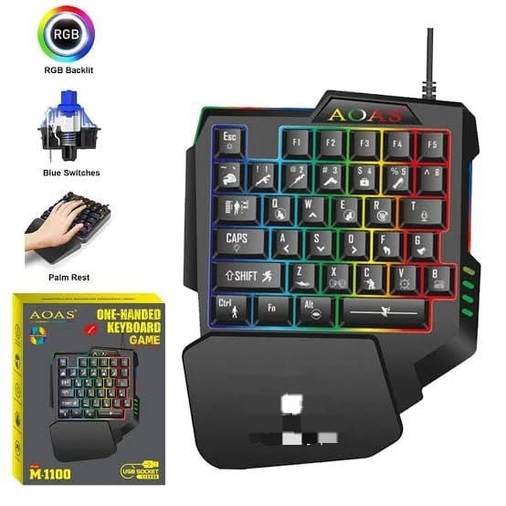 Teclado Gamer Rg Aoas 1 Mano Luces Reposador M-1100 Multicolor
