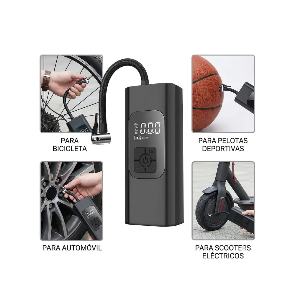 Bomba de Aire Eléctrica Portátil 12V USB - Inflador Multiuso con Parada Automática y Luz LED Multicolor