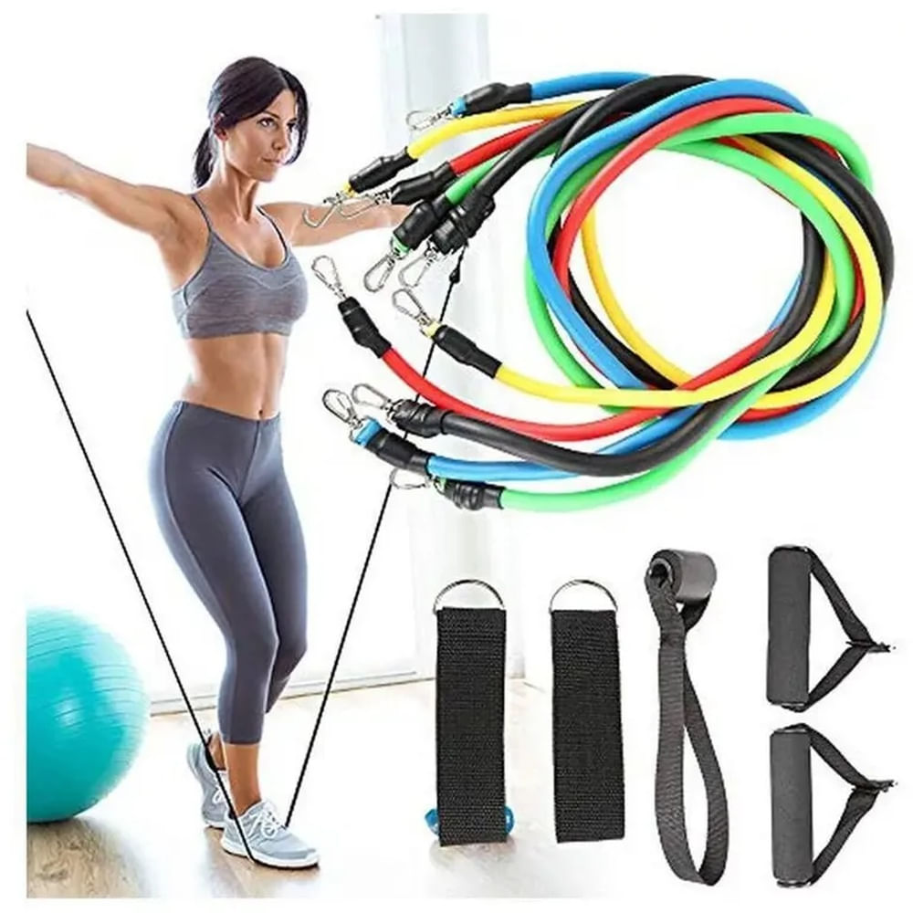 Set de Bandas de Resistencia 11 Piezas - Kit de Ligas para Ejercicio en Casa y Gym Multicolor