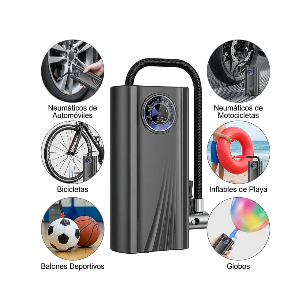 Inflador de Llantas Eléctrico para Auto y Bicicleta - Mini Compresor Portátil 12V