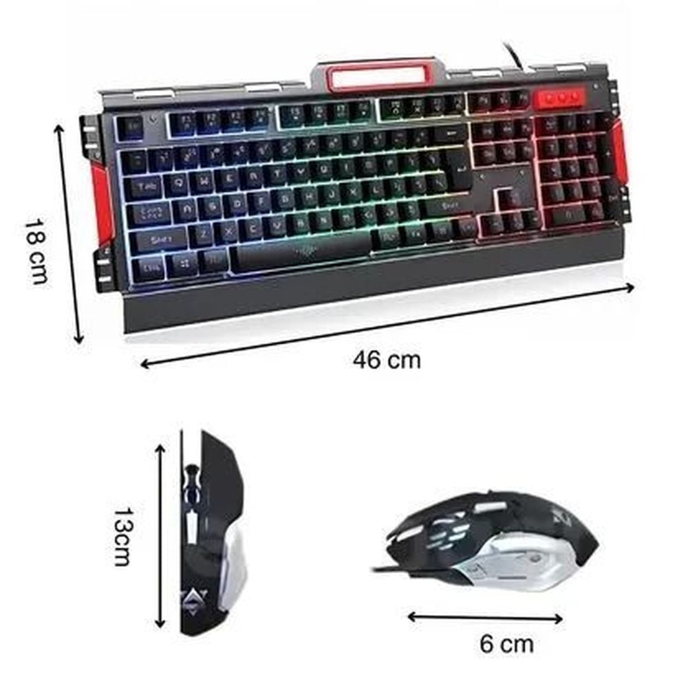 Set Gamer Teclado Metálico con Soporte de Celular y Mouse Gamer RGB K33 Multicolor