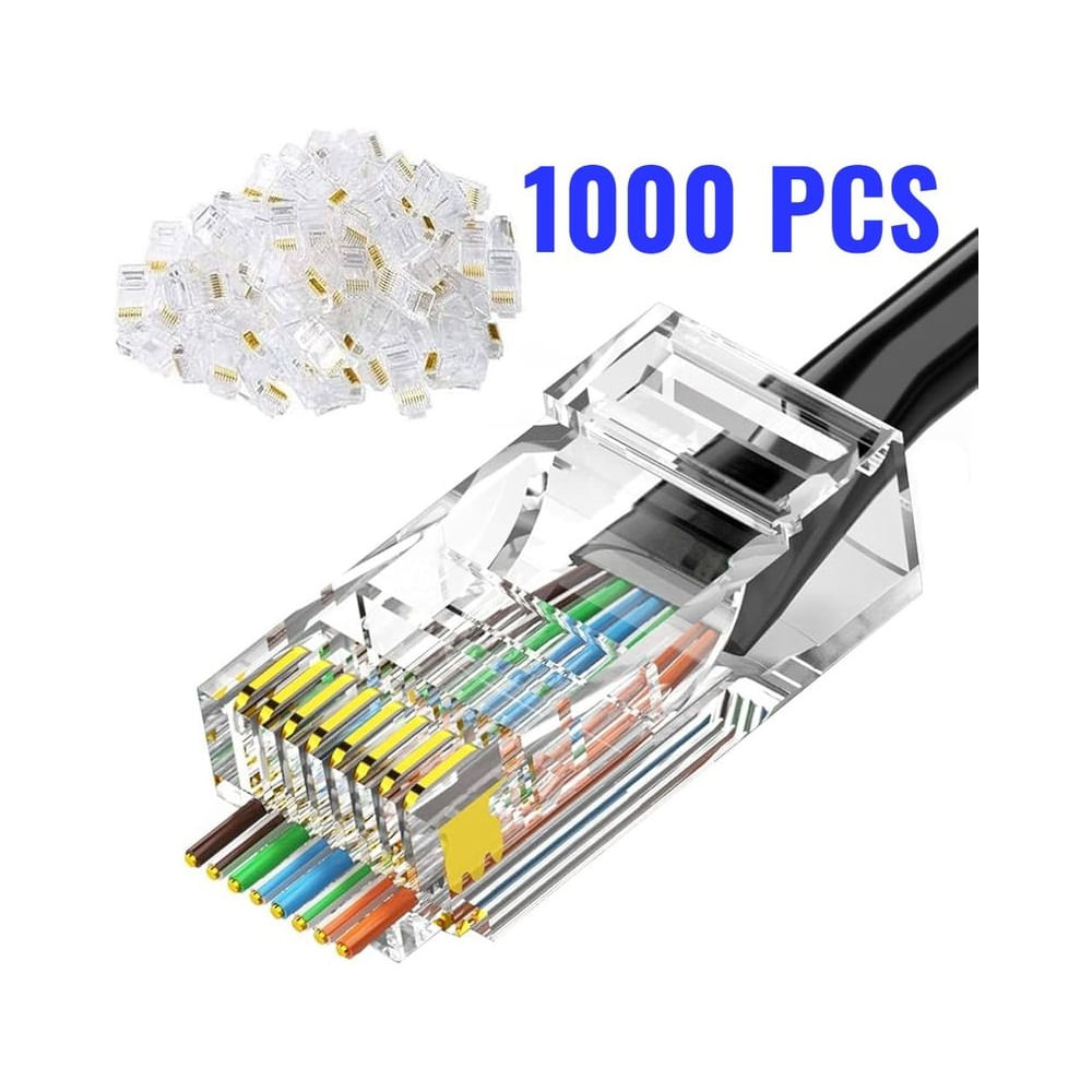 Bolsa de 1000 Conectores RJ45 para Cable de Red - Terminal Ethernet Transparente Multiuso Multicolor