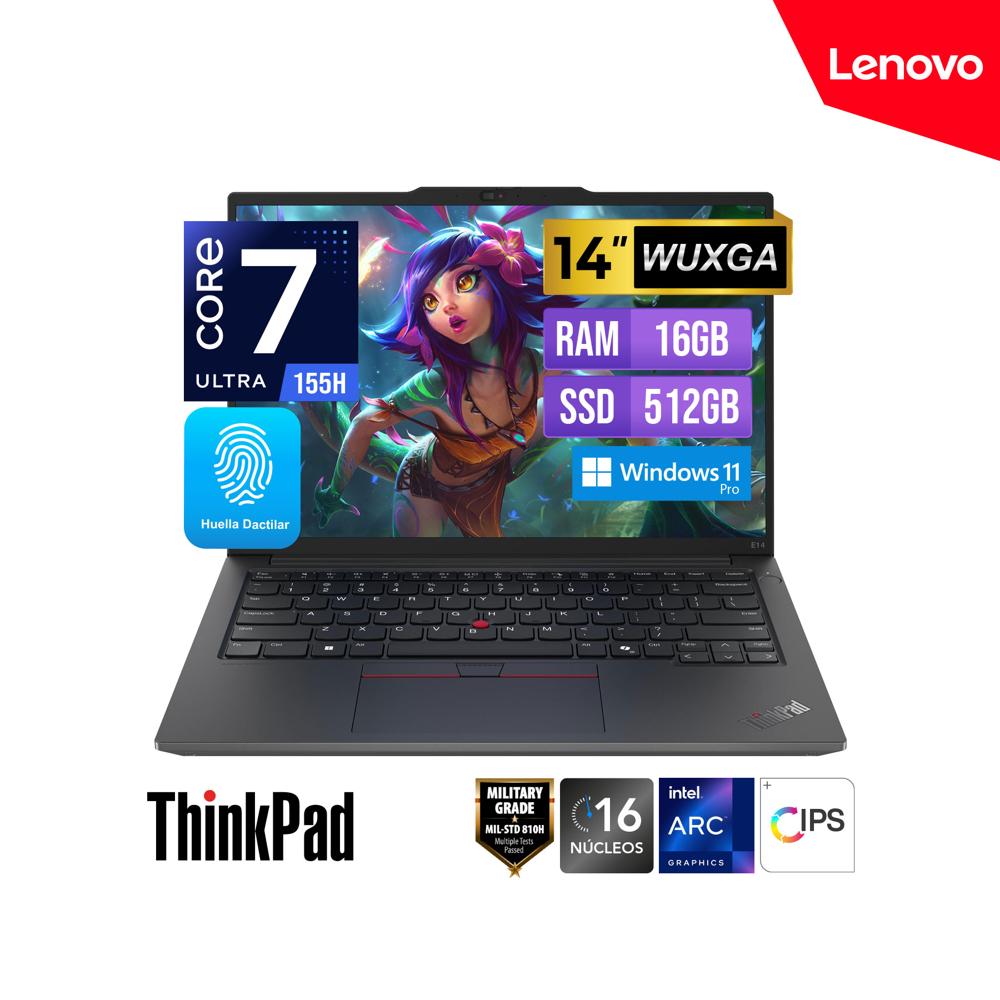 Laptop Lenovo ThinkPad E14 Gen 6 Ultra 7 155H 16C 6GB 512GB  Windows 11 Pro EMPRESARIAL