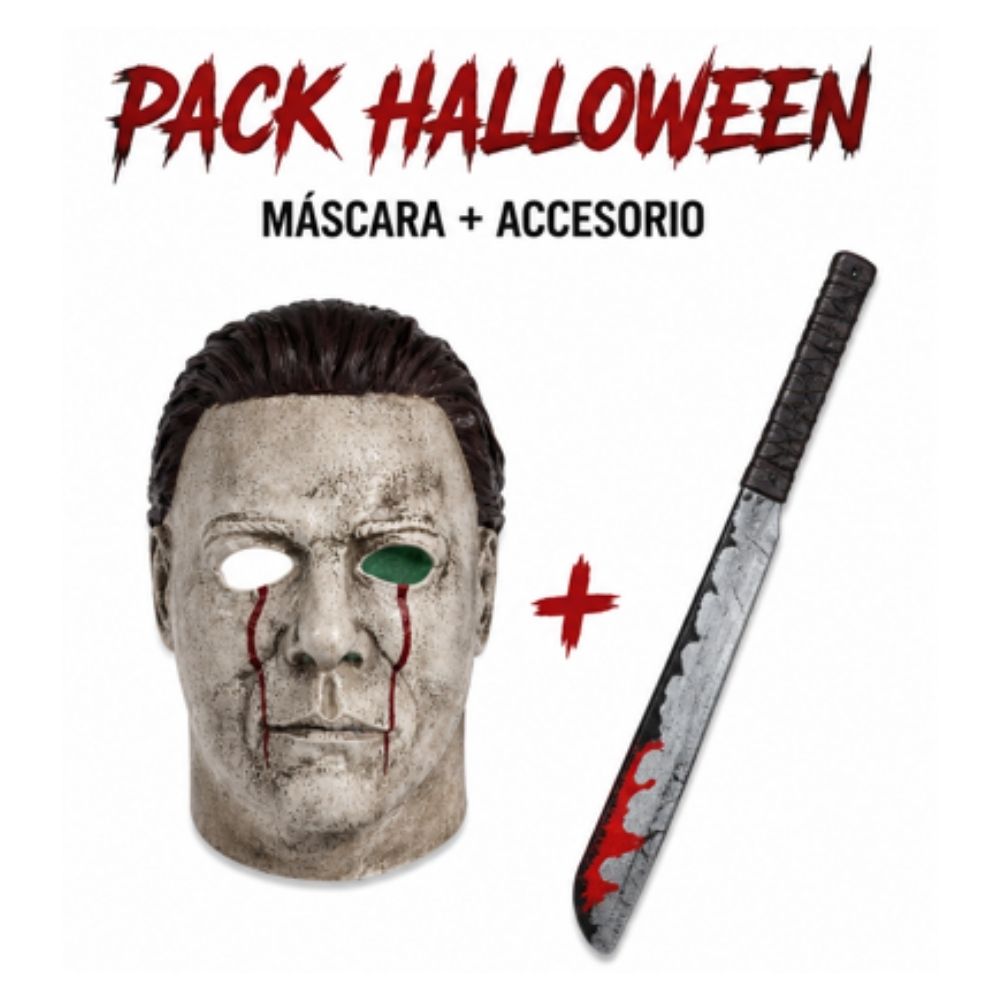 Pack Máscara de Terror Michael Sangriento con Accesorio Disfraz Halloween Fiesta
