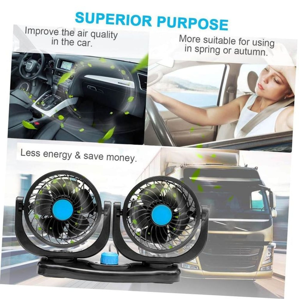 Ventilador Doble de 12V para Auto: Cabezal Giratorio 360°, 2 Velocidades y Conexión a Clgarrera Multicolor