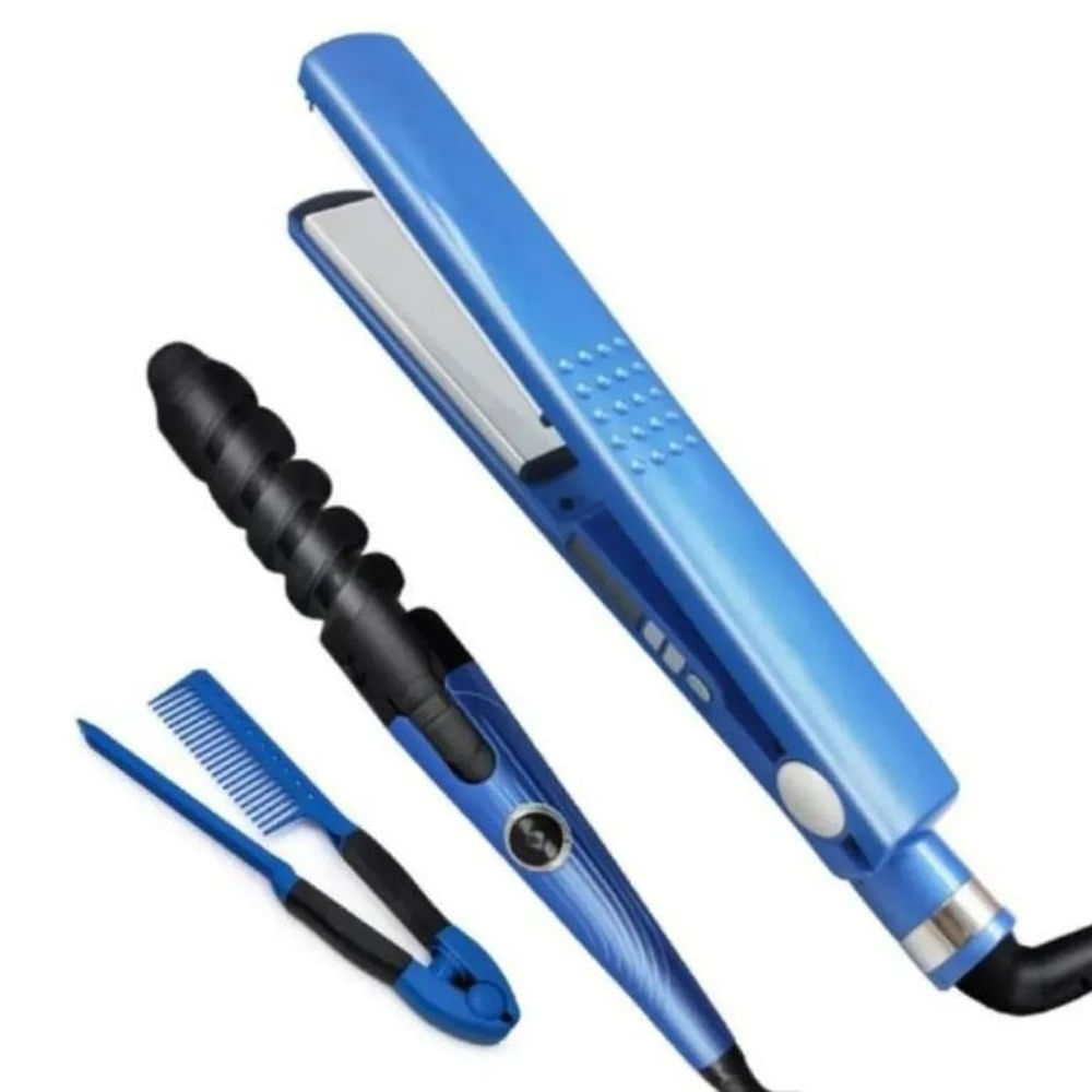 Combo Nano Titanium Plancha Alisadora + Rizador Ondulador + Peineta Profesional