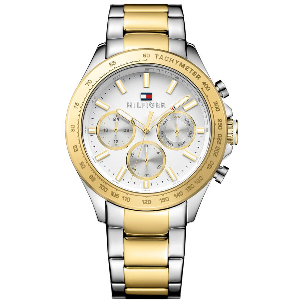 Reloj Tommy Hilfiger Hudson 1791226 Multifuncional Acero Inoxidable Plateado Dorado Dial Blanco