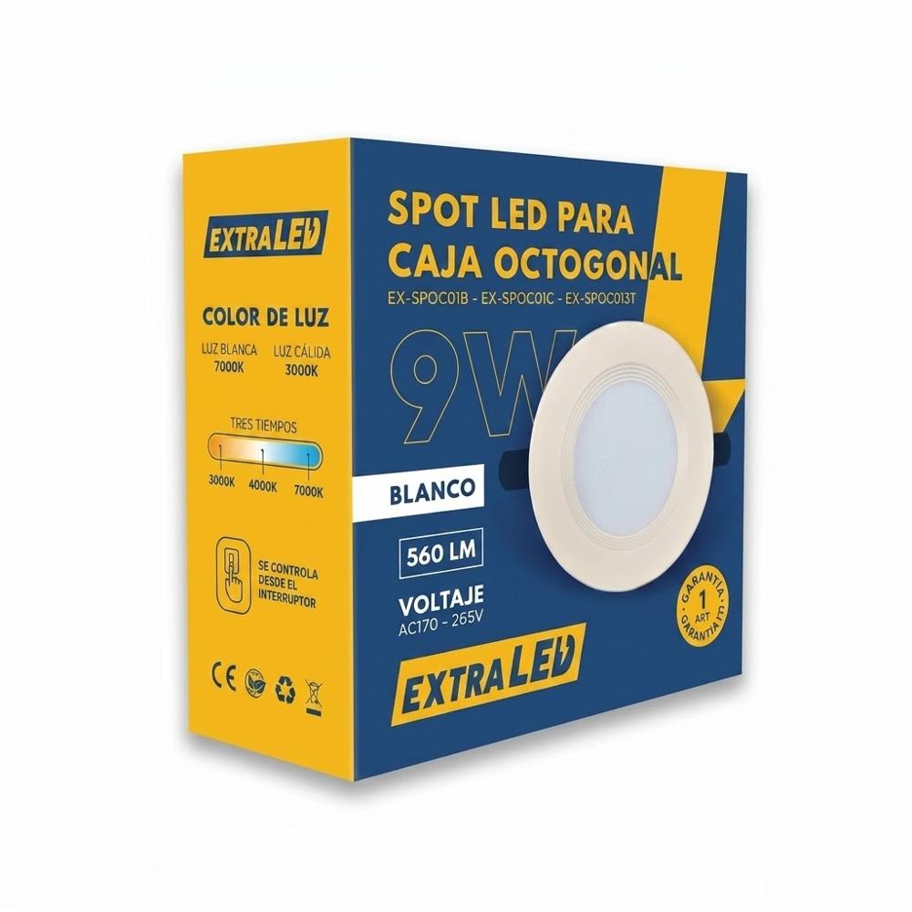 Spot Para Empotrar  Caja Octogonal 9W  Color Blanco Luz Cálida