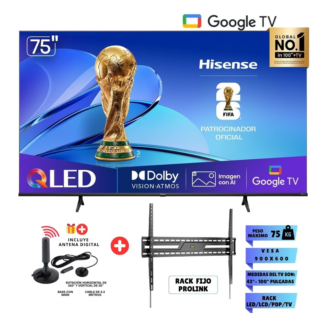 Televisor Hisense 75 Qled 4k Ultra HD Google Tv 75qd6n - Rack Fijo