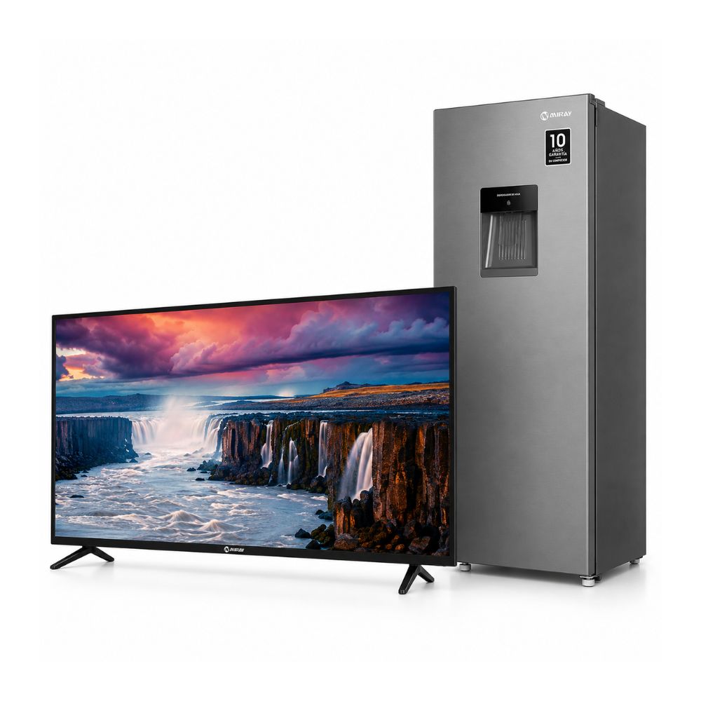 Televisor TV 50 Pulgadas 4K UHD Negro Más Refrigeradora 172L Gris