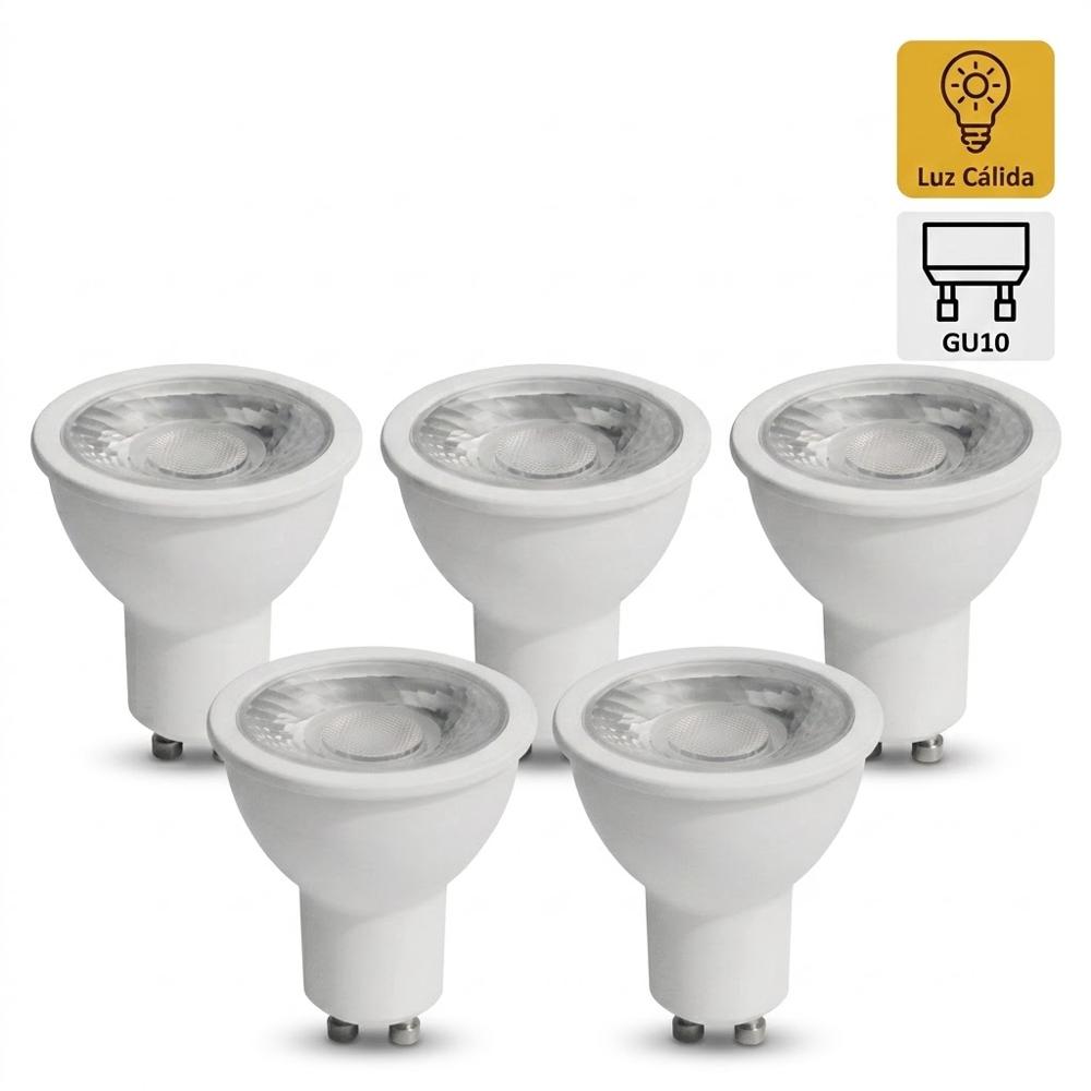 Pack x5 Foco Dicroico LED COB 10W GU10 Luz Cálida  EXTRALED