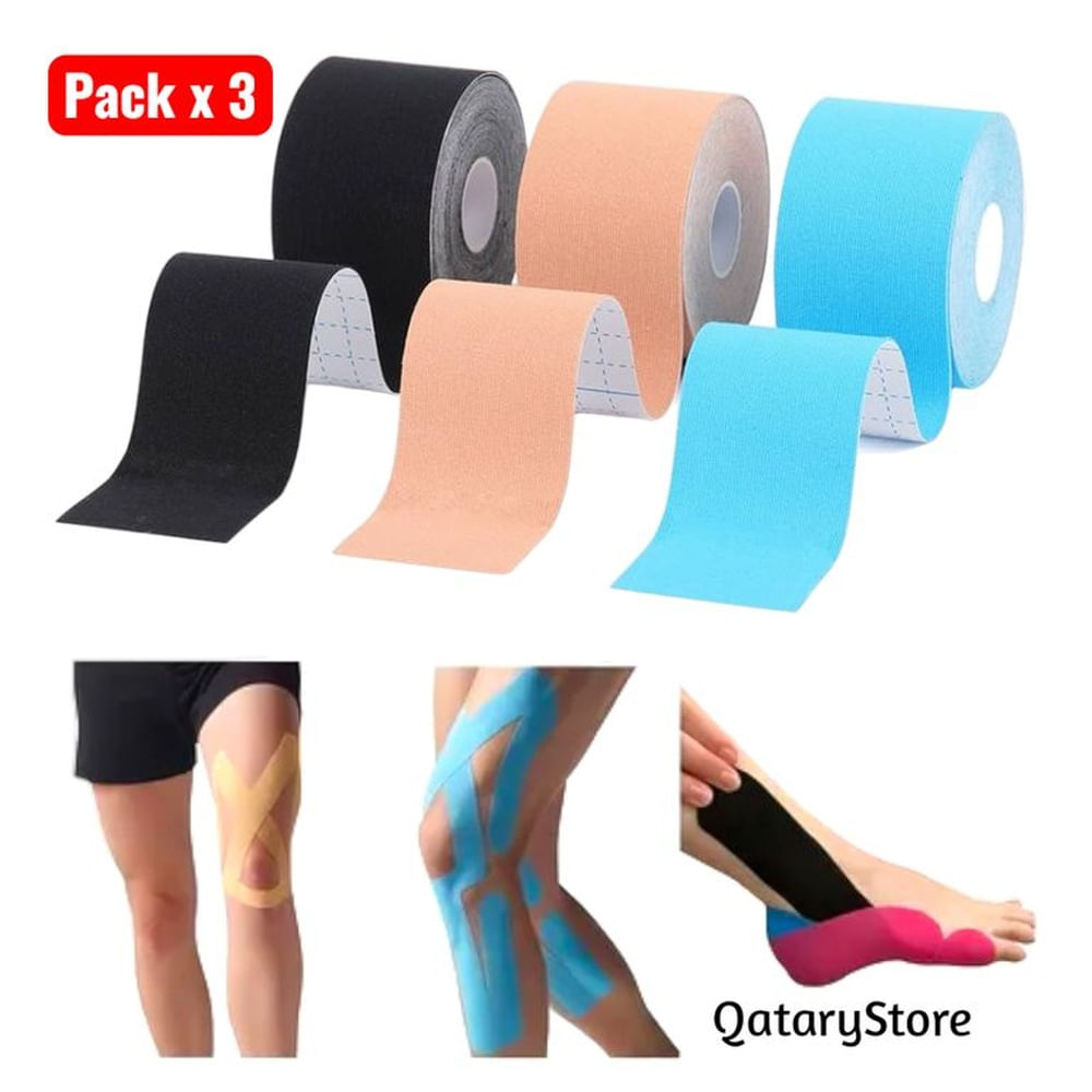 Pack x3 Cinta Kinesiologica Elastica Adhesiva 5cmx5m FisioTerapia y Deportes Multicolor