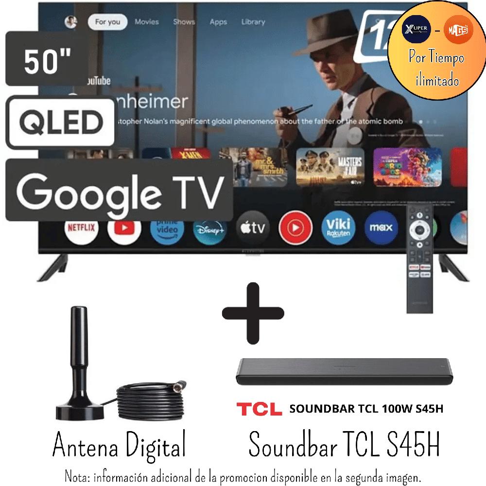 Televisor Blakline 50 Pulgadas QLED 4K Google TV BL50-T6210QD Promoción Soundbar TCL Antena