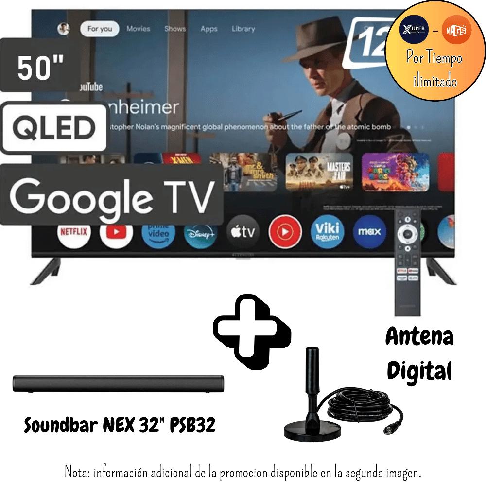 Televisor Blakline 50 Pulgadas QLED 4K Google TV BL50-T6210QD Promoción Soundbar Nex Antena
