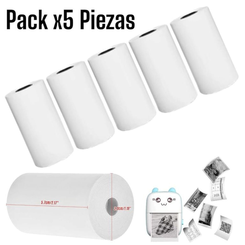 Papel Térmico 5.7cm x 12.5m Pack de 5 Unidades para Impresora Multicolor