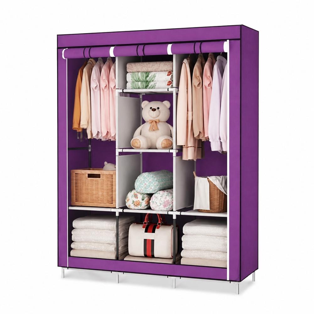 ROPERO ARMABLE DE  3 CUERPOS DE TELA MORADO