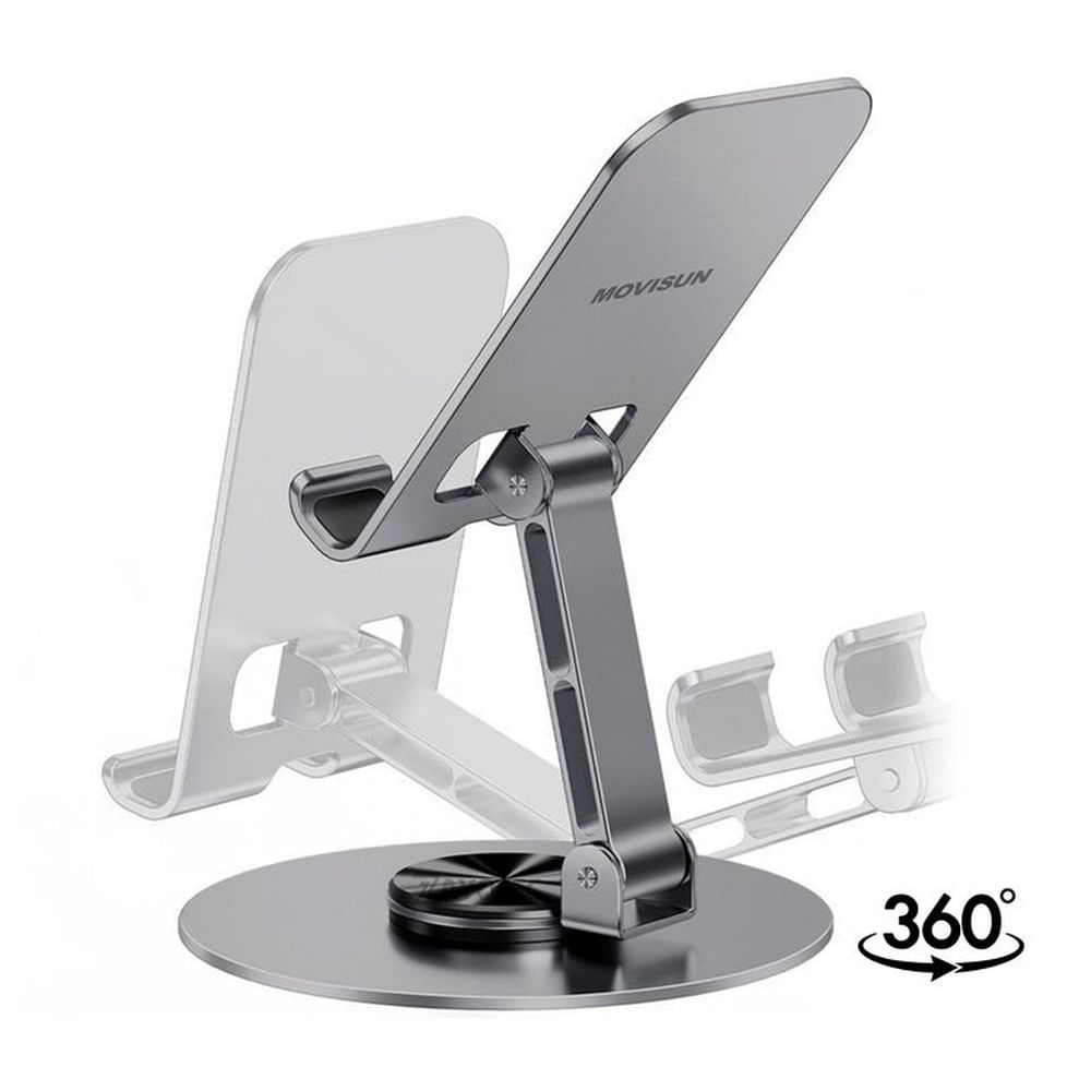 Soporte Metálico para Celular MOVISUN Gris Alta Calidad Antideslizante Rotación 360° Escritorio Gris
