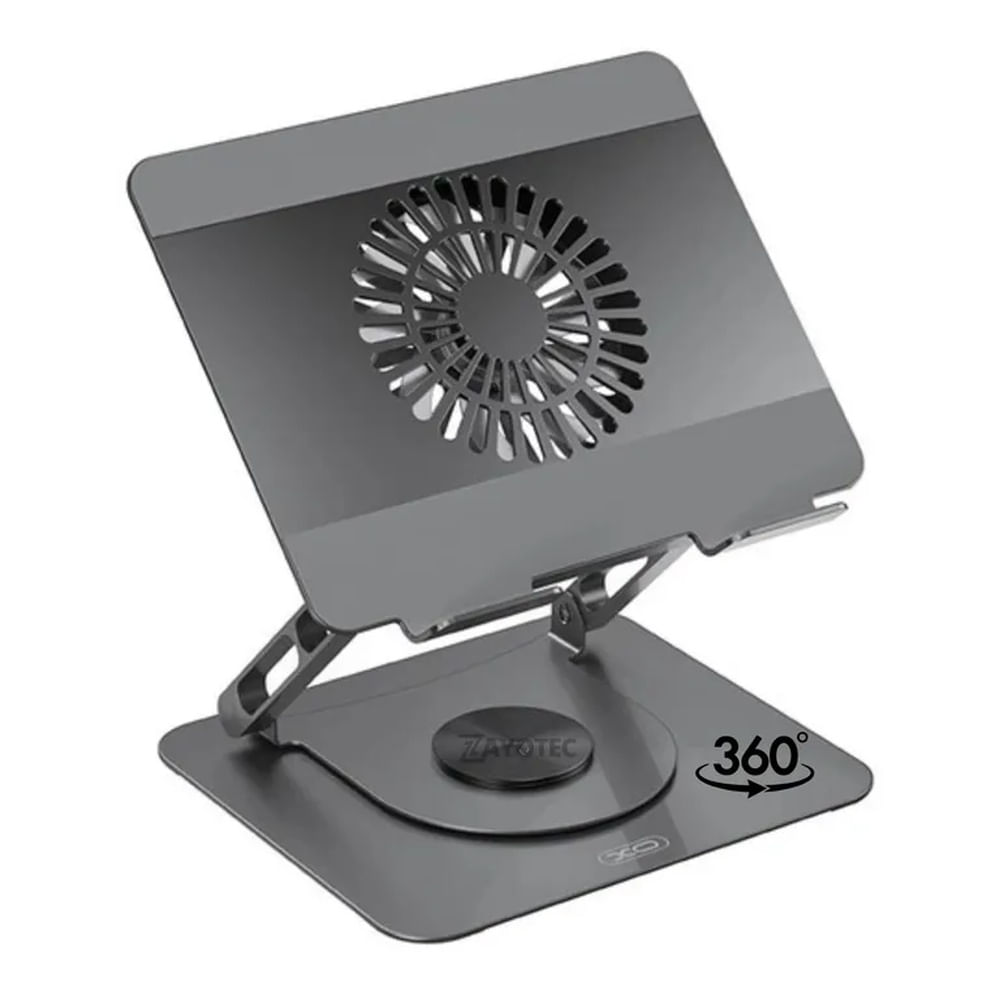 Soporte Plegable para Laptop XO Gris con Ventilador Enfriamiento Rotación 360° hasta 17.3 Pulgadas