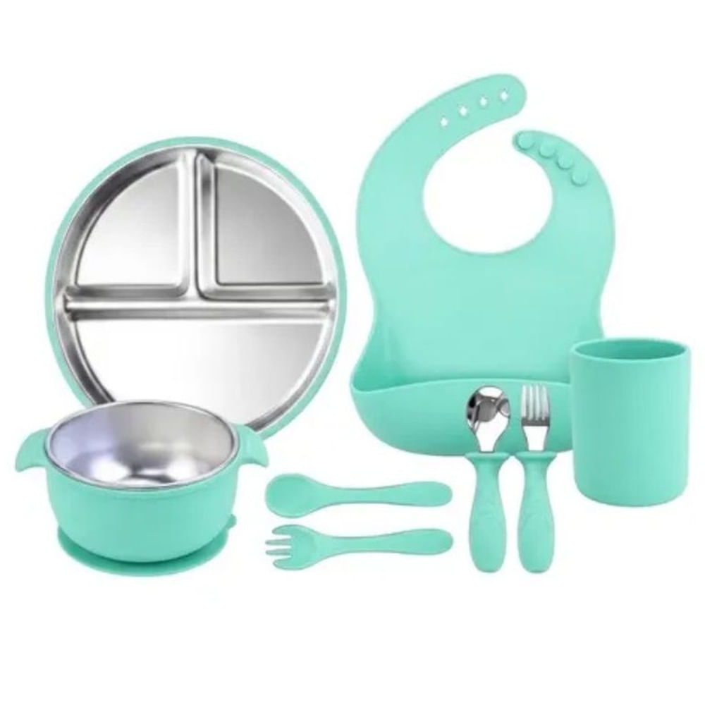 KIT DE ALIMENTACION ACERO CLASICO (8PZ)- PARA BEBE VERDE Verde