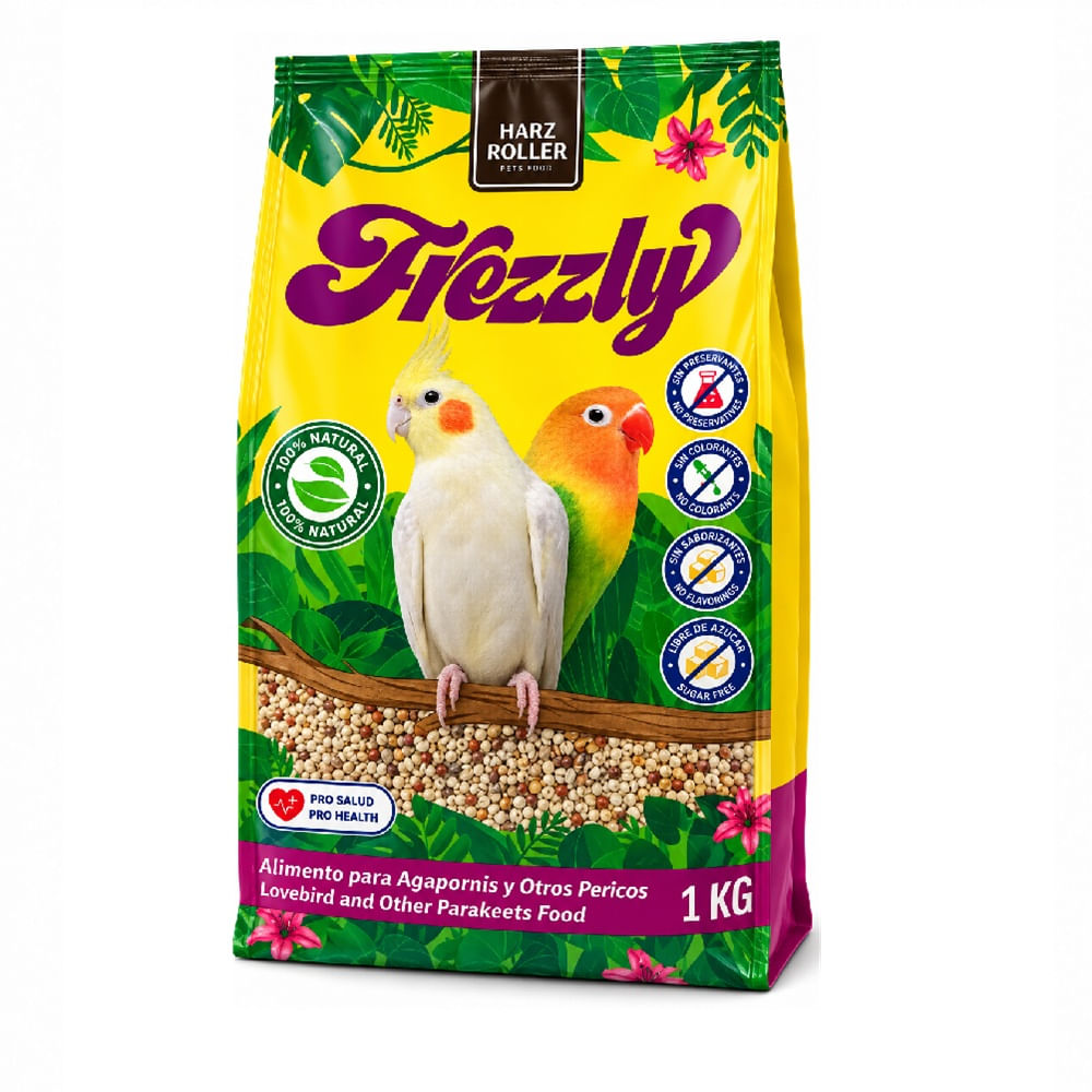 ALIMENTO PREMIUM PARA AGAPORNIS NINFAS Y OTROS PERICOS MARCA FREZZLY 1kg