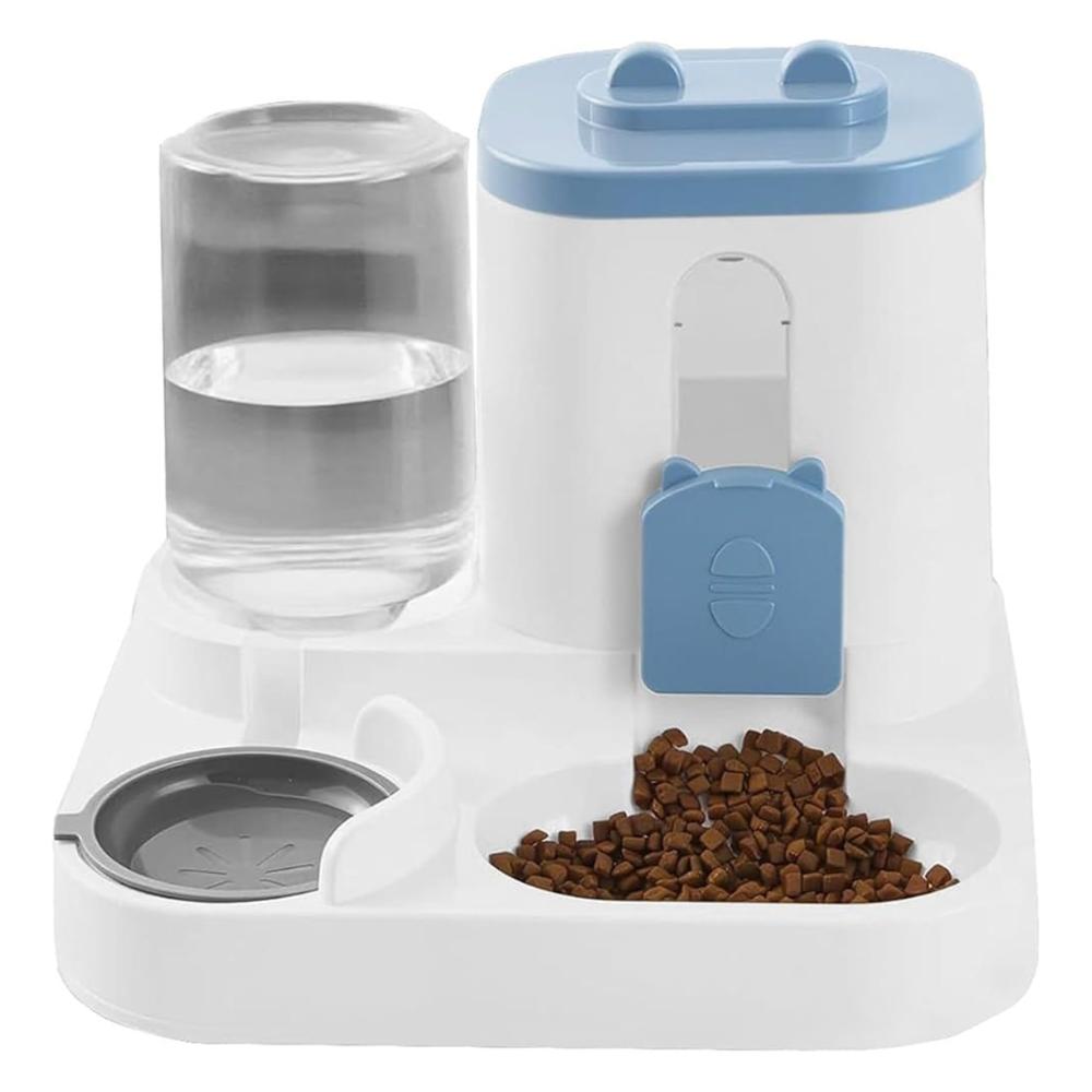 DISPENSADOR AUTOMATICO PARA ALIMENTO Y AGUA PARA MASCOTAS COLOR CELESTE