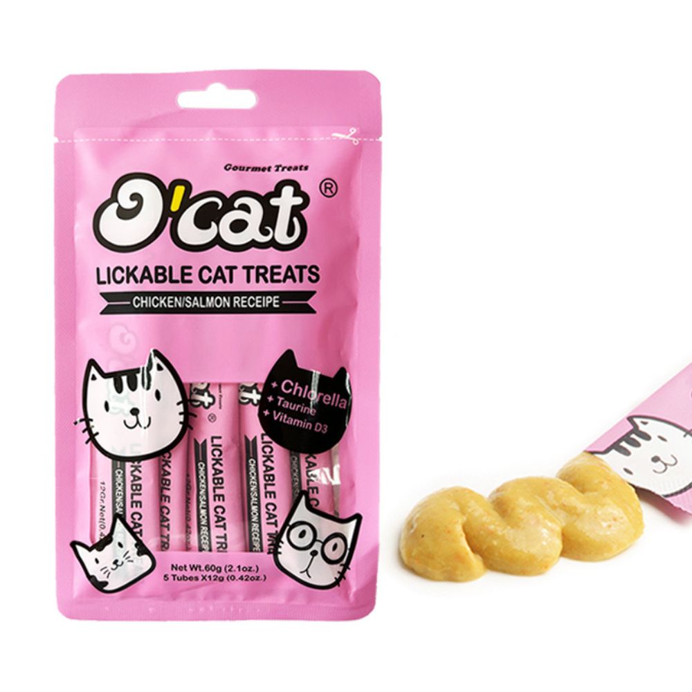 OCat snack humedo sabor pollo con Salmón 5 tubos x 12 gr