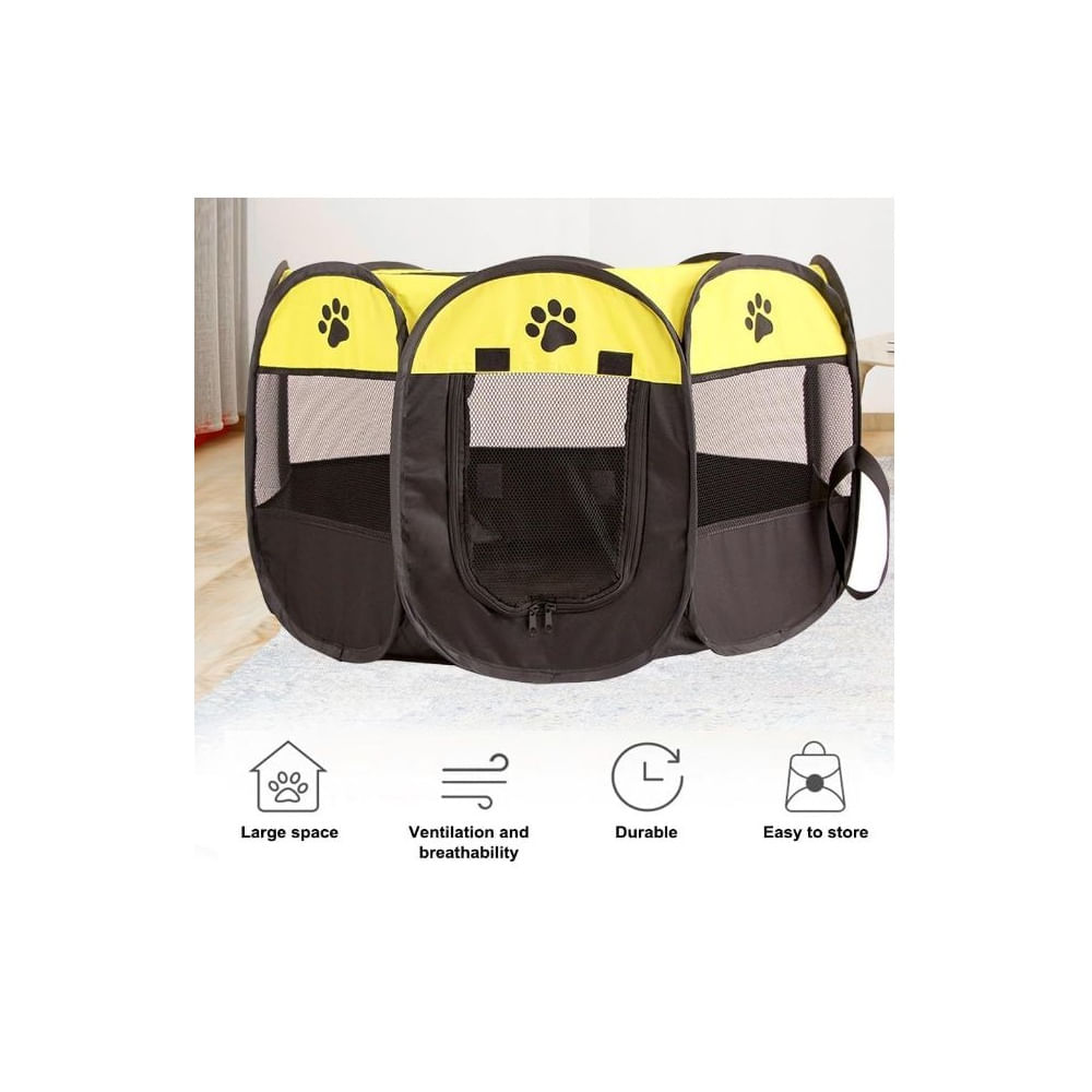 CORRAL PLEGABLE PARA MASCOTAS TALLA L 114x114x60 cm - AMARILLO