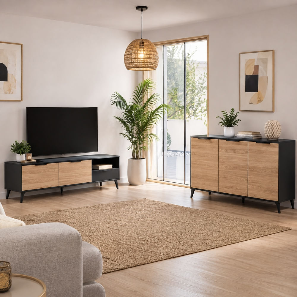 Combo Mesa de Tv 60 con Aparador Urano Negro y Rovere