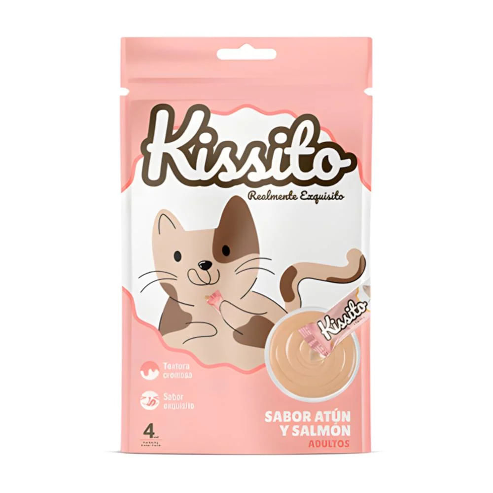 Kissito Snack Cremoso para Gatos Adultos Sabor Atún y Salmón - 4 Tubos