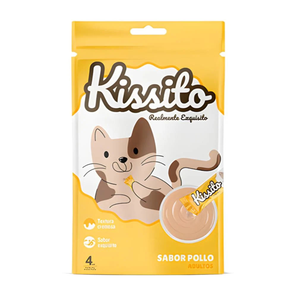 Kissito Snack Cremoso para Gatos Adultos Sabor Pollo - 4 Tubos