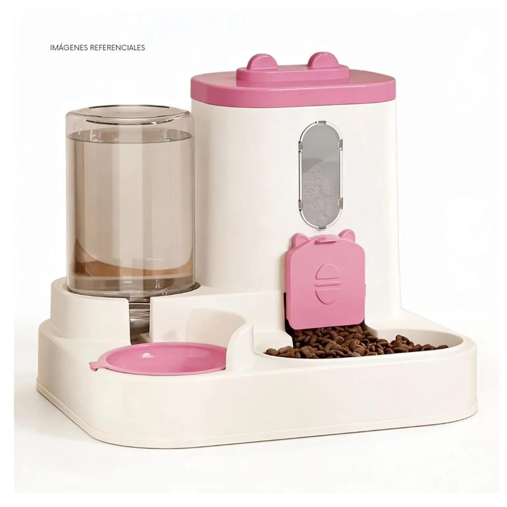 DISPENSADOR AUTOMATICO PARA ALIMENTO Y AGUA PARA MASCOTAS COLOR ROSADO