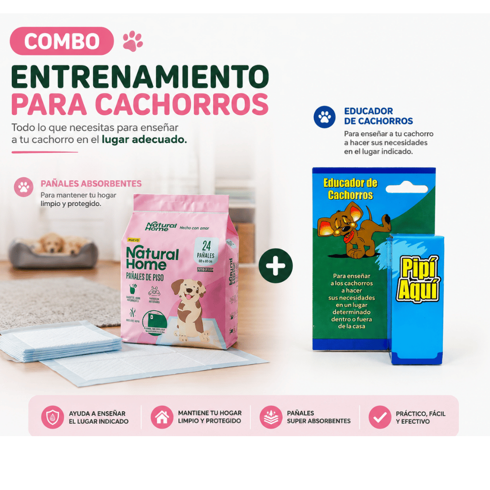 Combo Entrenamiento para Perros - Pañal de piso Natrual Home Con Pipí Aquí