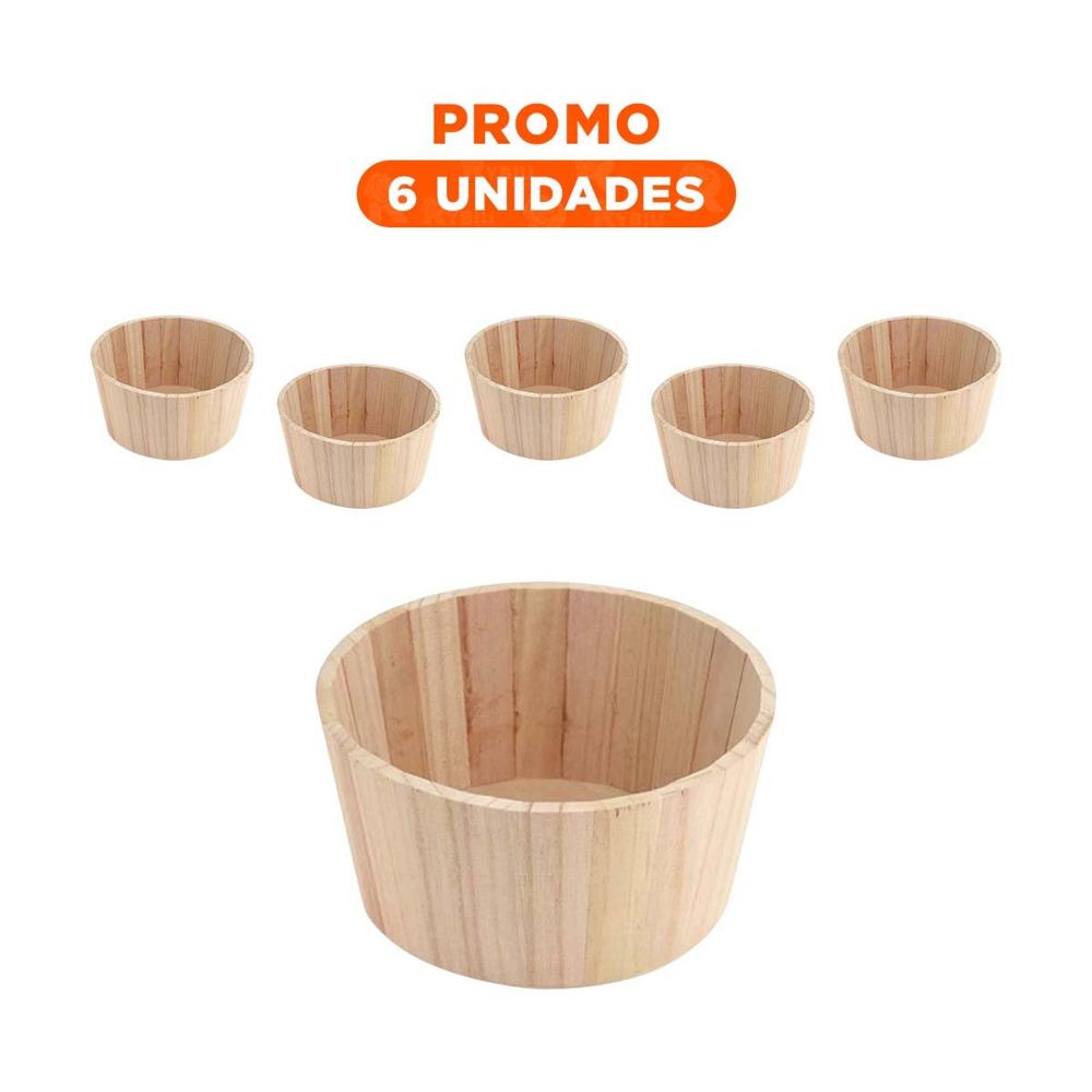 Pack6 Tiesto de Madera Circular 20x10cm de Material de Primera para el Huerto