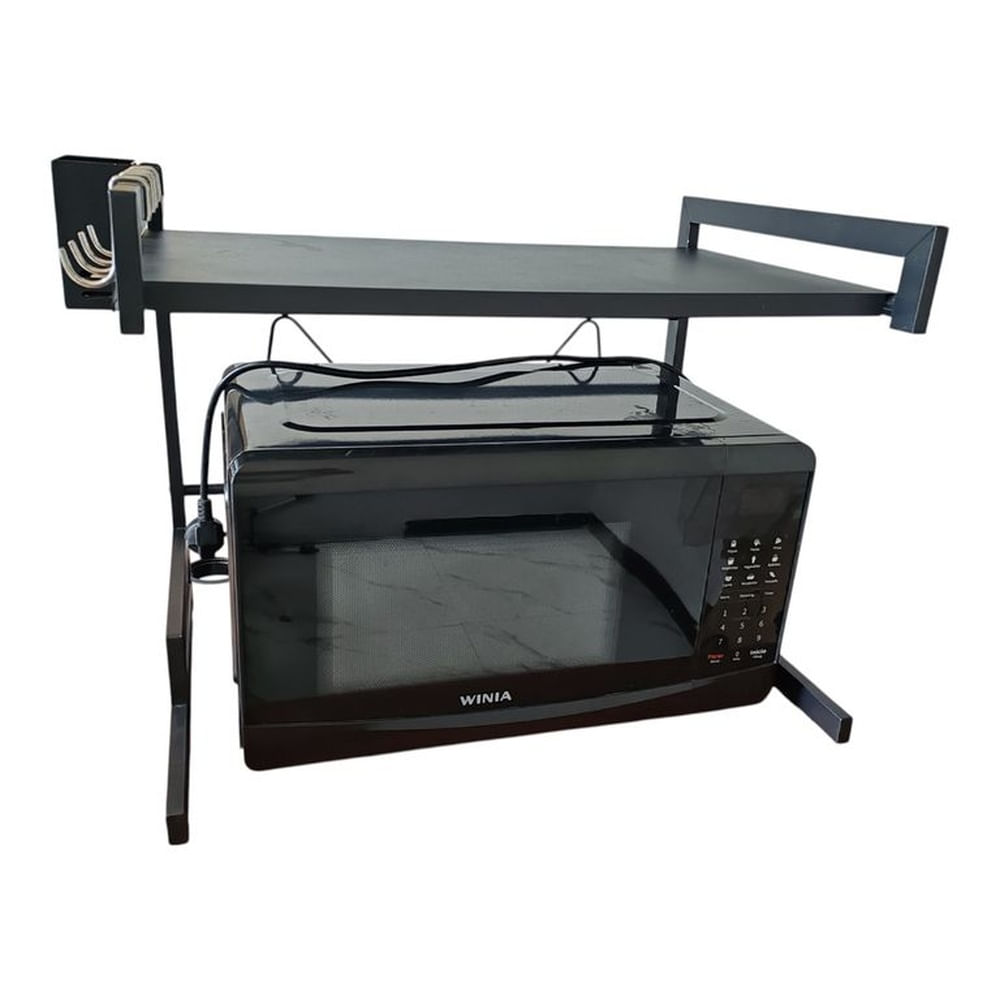 Rack Organizador para Microondas de Acero Inoxidable con Ganchos Laterales 53 x 37 x 41 cm Negro