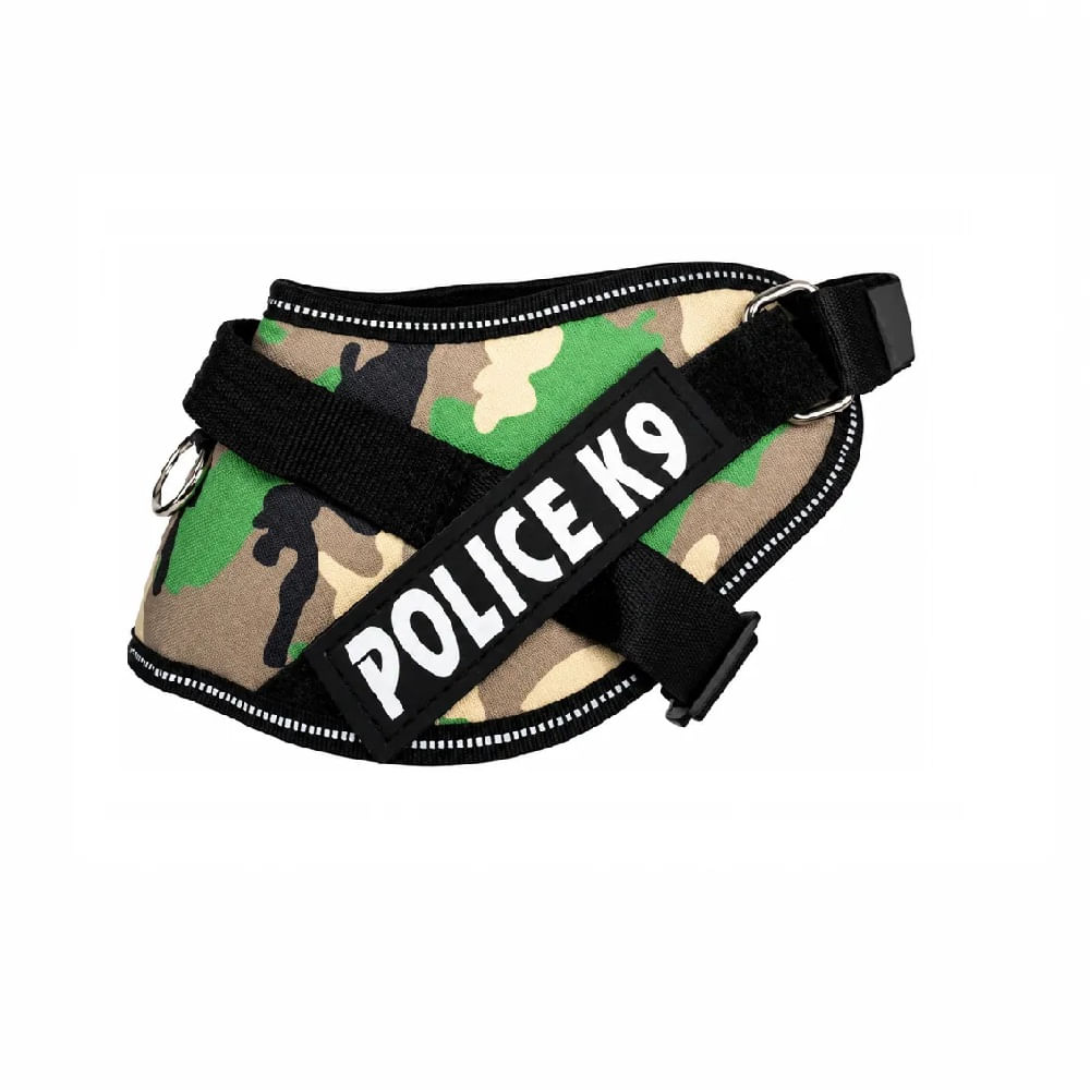 Pechera Anti Tirones Police K9 Para Perros Color Verde Camuflado Talla S