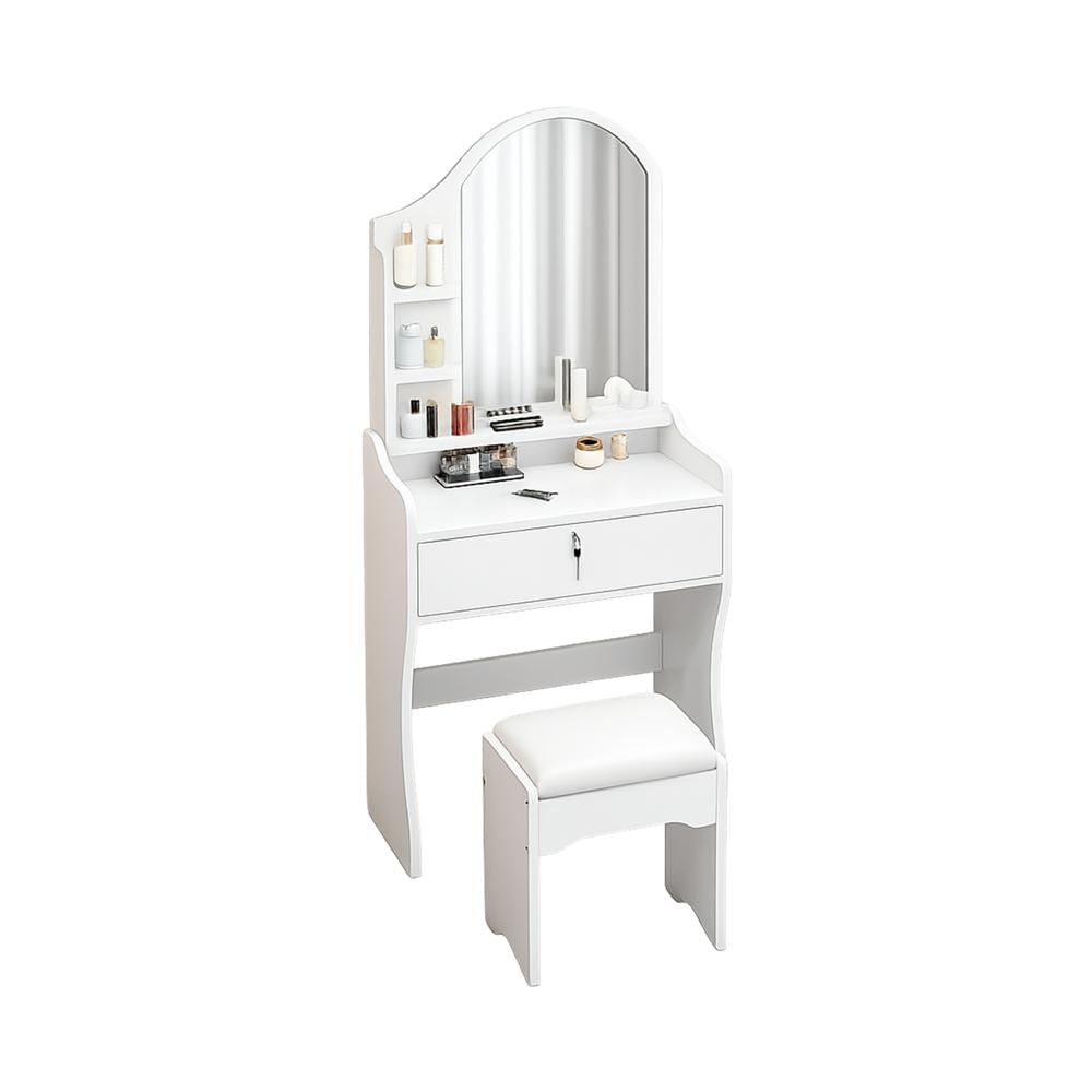 Tocador de Maquillaje con Espejo y Banco de 60cm Blanco