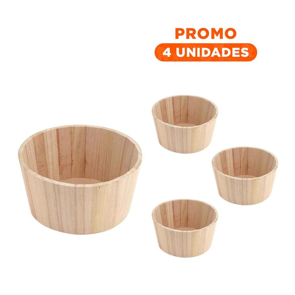 Pack4 Tiesto de Madera Circular 20x10cm para Rincones de Jardin YRegalo Sticker