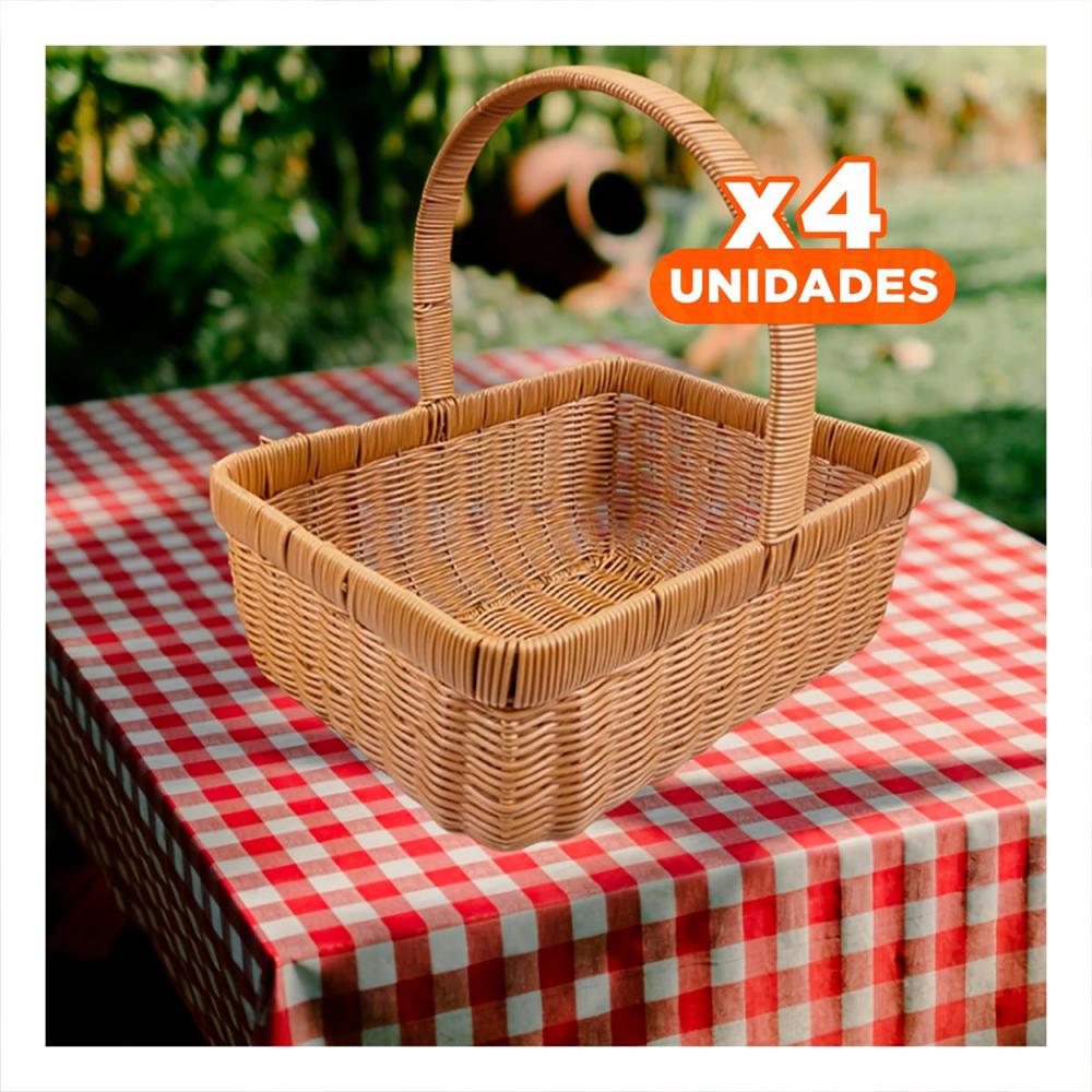 Pack4 Canasto tejida cuadrada con asa para decoracion de sala mostaza Y Papel Regalo