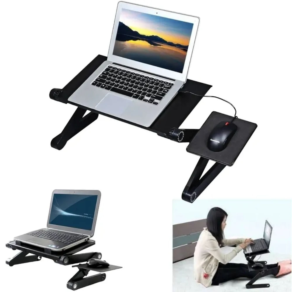 Mesa para Laptop Articulado de Metal con Posa Mouse Doble Ventilador Multicolor