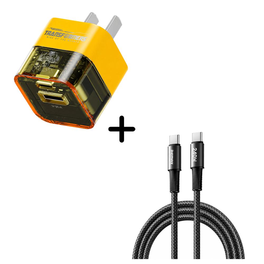 Combo Cargador Transformers TF-K05 Amarillo 20W - Cable Remax CB25 C-C