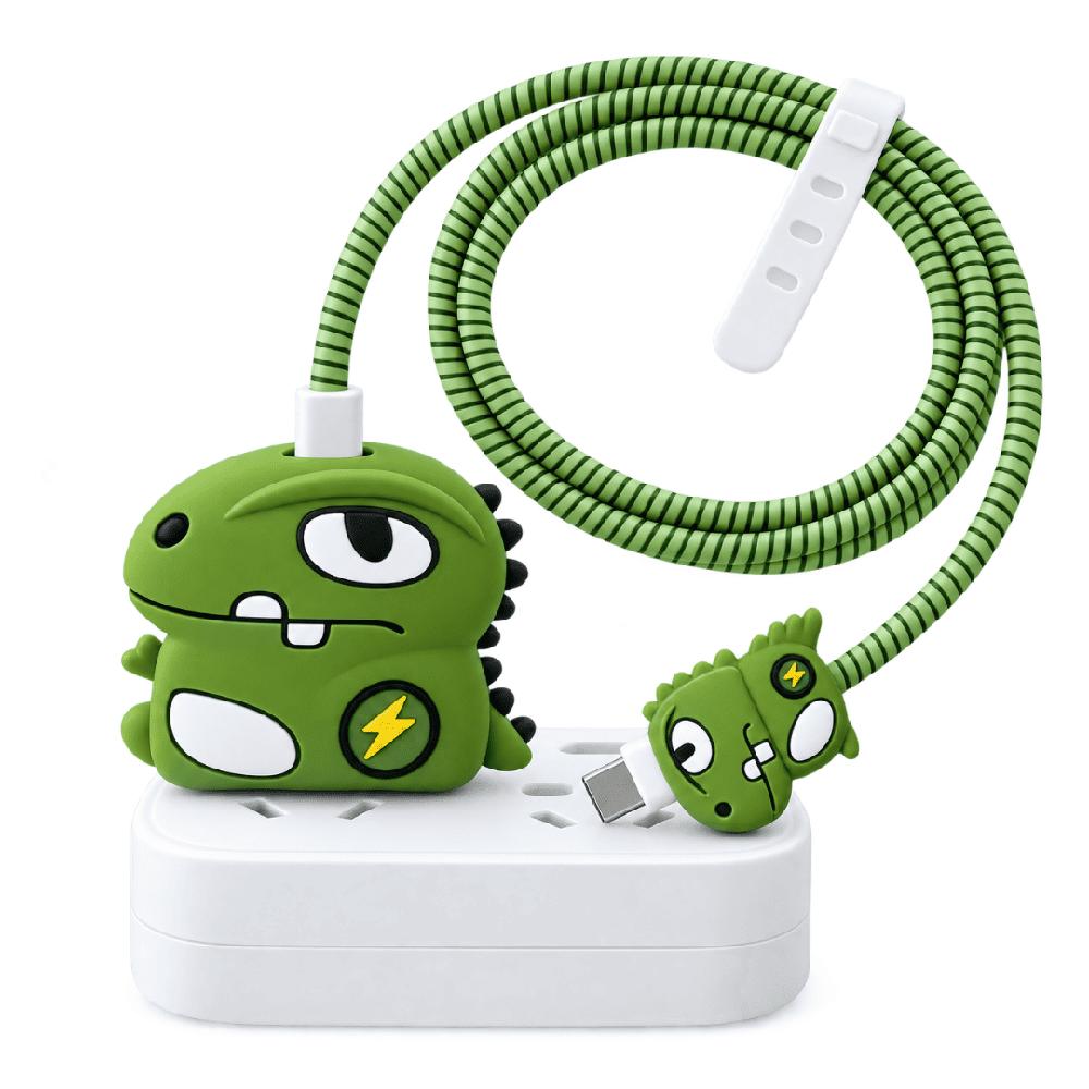 CASE PROTECTOR DINOSAURIO VERDE PARA CARGADOR IPHONE