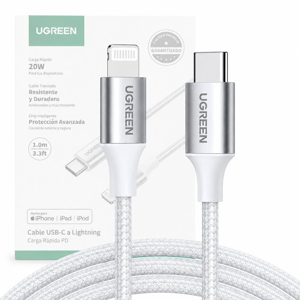 UGREEN US304 Cable USB-C a Lightning 1m Gris Carga Rápida PD 20W