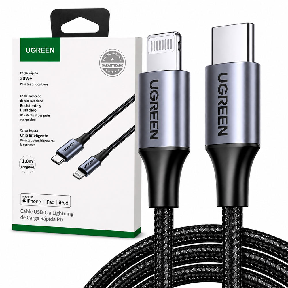 UGREEN US304 Cable USB-C a Lightning 20W 1m Negro Carga Rápida