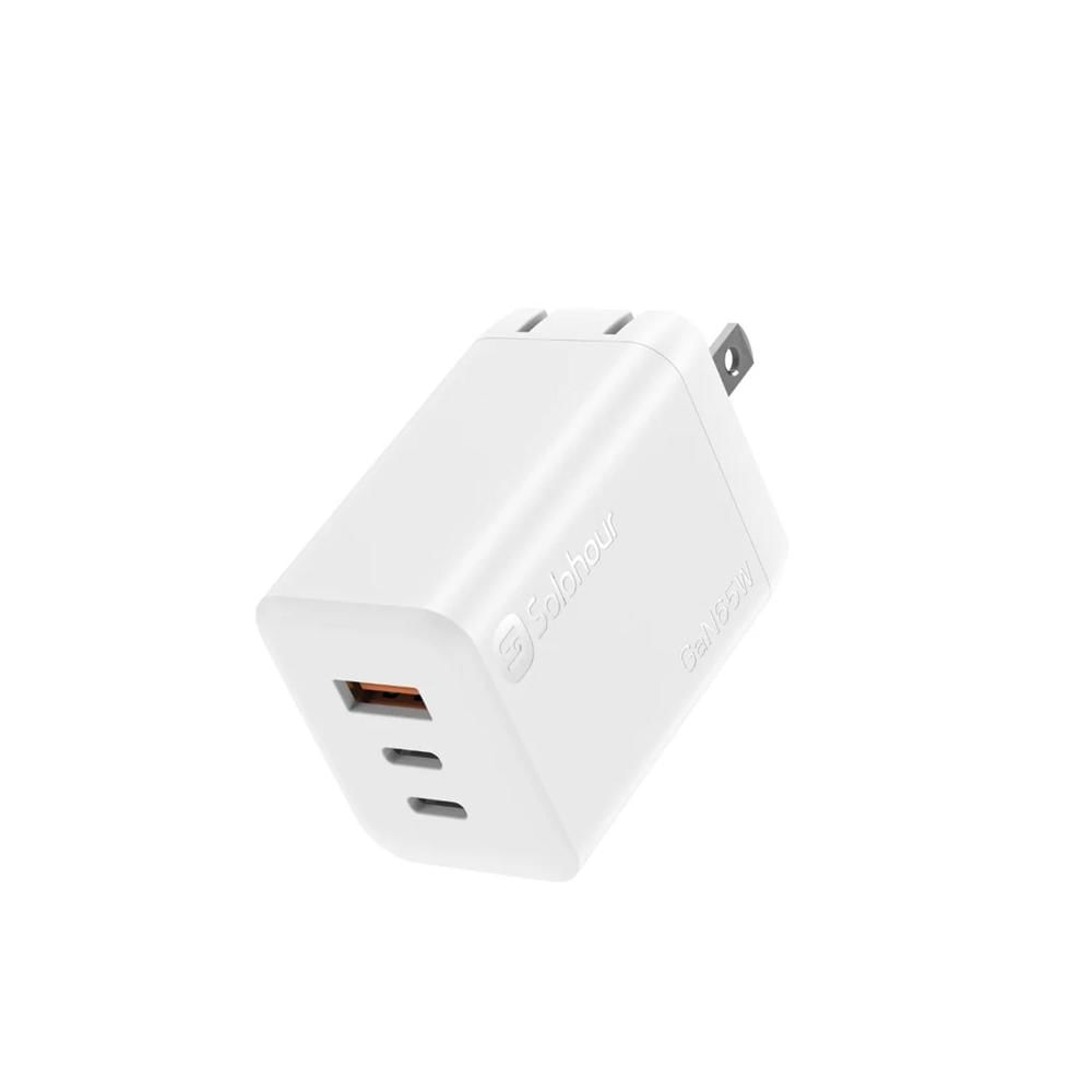 Cargador Rápido Solohour GaN 65W 3 en 1 con Cable USB-C a USB-C Blanco