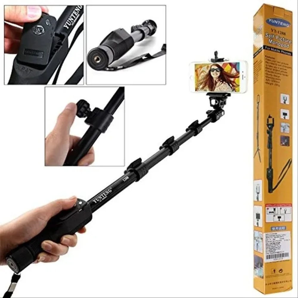 Palo Selfie Extensible Yunteng con Trípode y Control Remoto Negro