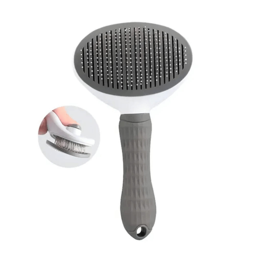 Peine Cepillo Con Botón Expulsador De Pelusa Para Mascotas - Gris