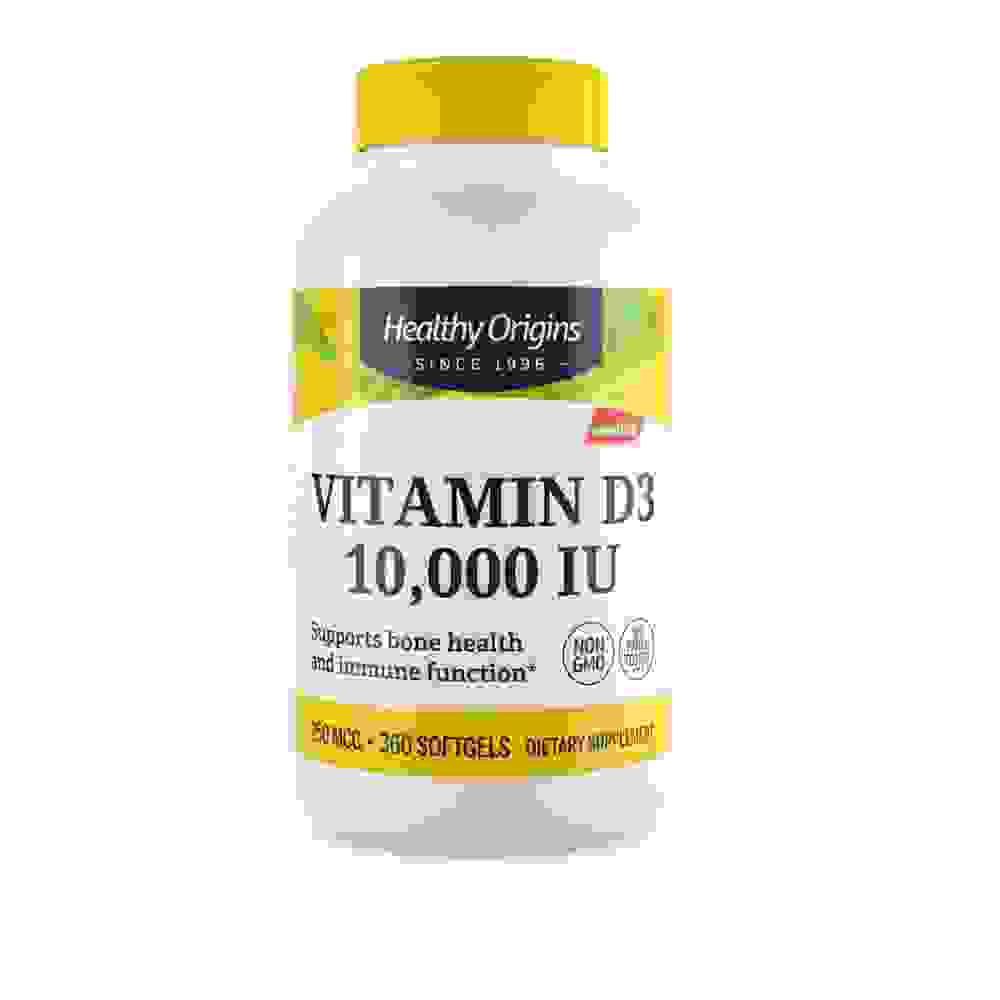 Healthy Origins Vitamina D3 10.000 UI de lanolina  360 cápsulas blandas