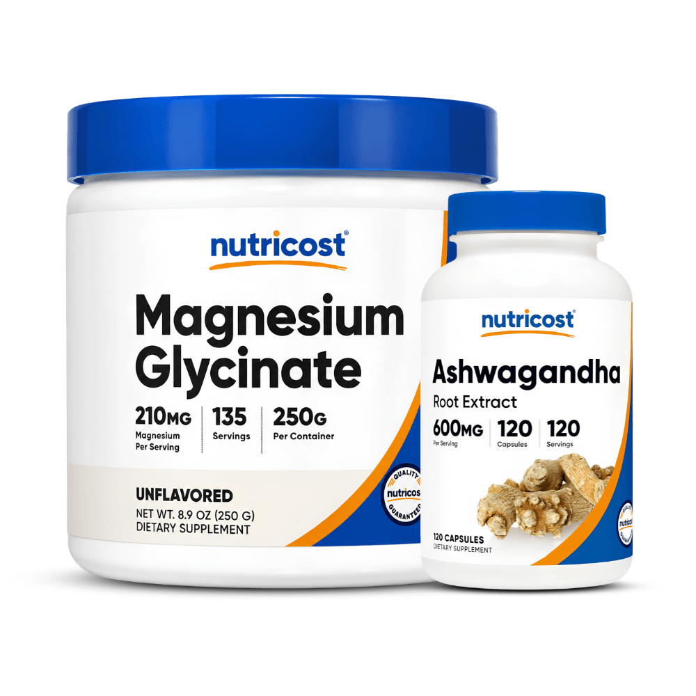 PACK de Ashwagandha NUTRICOST 600mg - 120 Cápsulas - Glicinato de Magnesio NUTRICOST 210mg - 250g