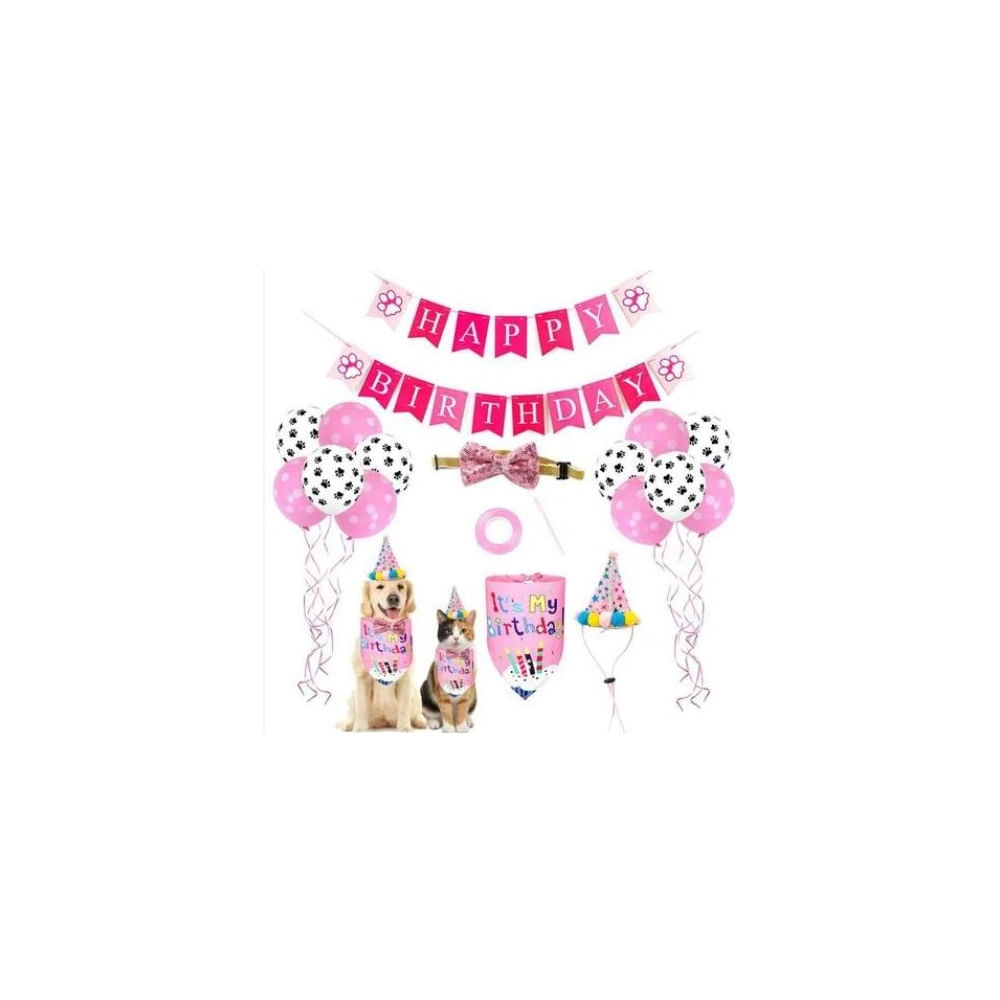 Kit de Cumpleaños para Mascotas Decoración Completa Rosado