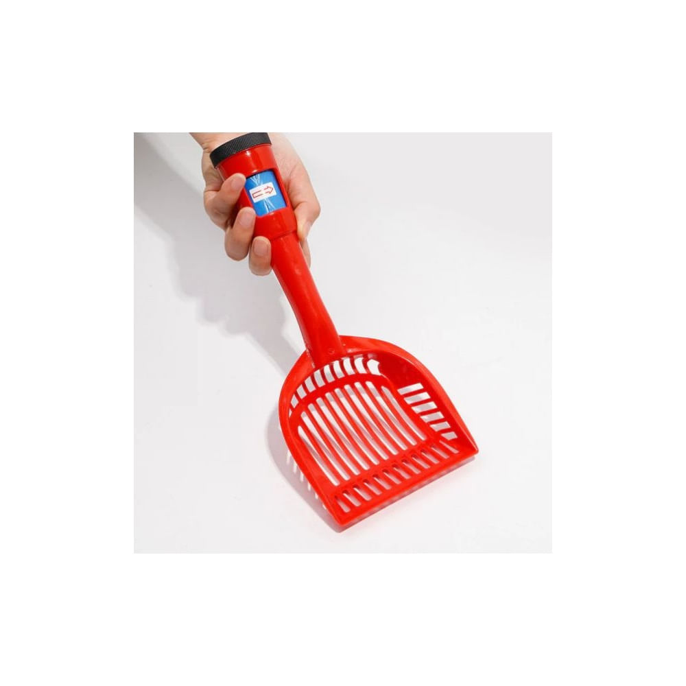 Pala Sanitaria para Arena de Gato con Dispensador de Bolsas - ROJO